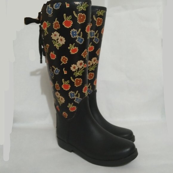 EUC Coach TRISTEE Black & Multicolor Floral Rainboots RARE WOM US 7 / EU 37 ANB - Picture 7 of 9
